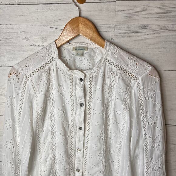 Sundance Top Womens Size Large White Marion Eyelet Button Down 100% Cotton - Picture 10 of 16